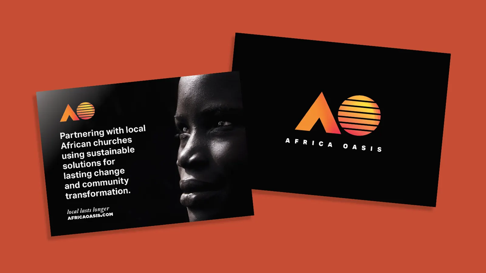 Africa Oasis cards on an orange background