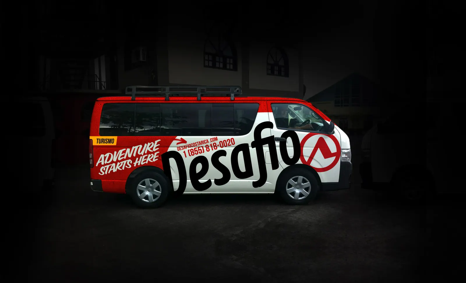 Desafio van with Adventure Starts Here graphics
