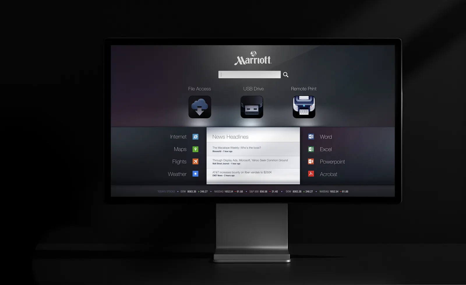 Marriott guest interface on a desktop monitor