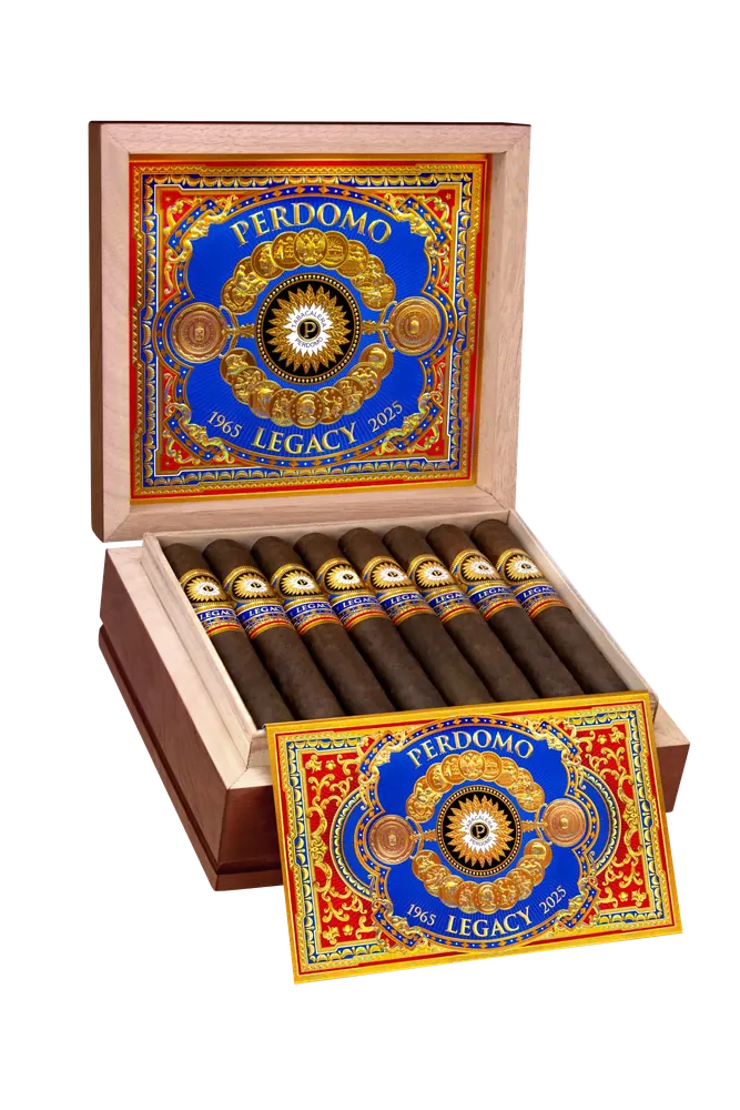 Perdomo Legacy open cigar box, blue edition