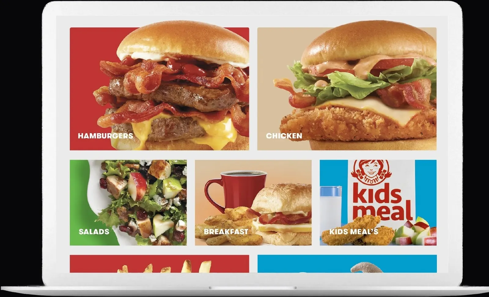Wendy's website menu on a laptop